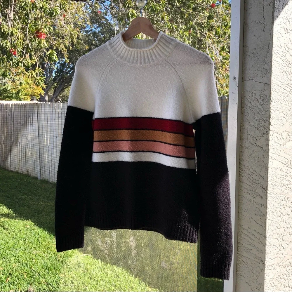 Saltwater Luxe Jane Sweater XS Colorblock Striped Mock Neck Knit